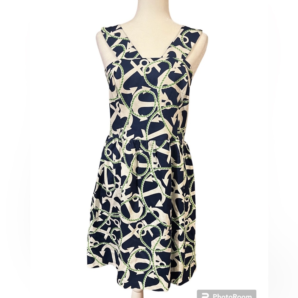 Mud Pie Navy Blue Anchor Fit and Flare Dress Nautical Size Medium Knot Tie Back